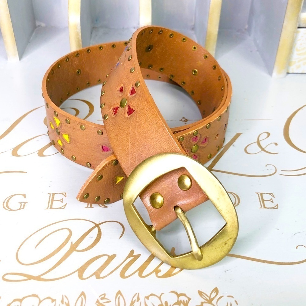 BOHO brown leather studded belt